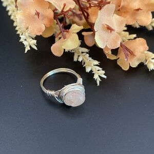 Silver Plated Wire Wrapped Ring with Rose Quartz Stone
